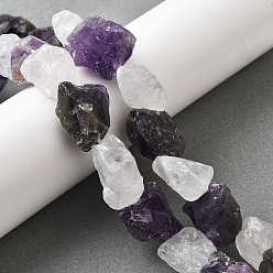 Смешанные камни Натуральный кристалл кварца и аметистовые бисера, грубый необработанный камень, самородки, 7~25x9~26x7~20 мм, отверстие : 0.8~1.2 мм, около 10~18 шт / нитка, 7.28''~7.87'' (18.5~20 см)