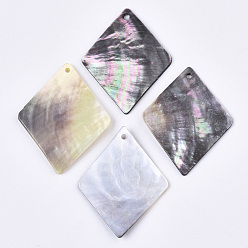Black Lip Shell Natural Black Lip Shell Pendants, Rhombus, 49x38~39x2~3mm, Hole: 2mm