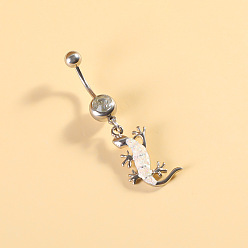 Gecko 316l хирургическая нержавеющая сталь с эмалью из кубического циркония, изогнутая штанга, подвеска для живота, цвет нержавеющей стали, геккон, длина стержня: 3/8"(10мм), штифты : 1.6 мм