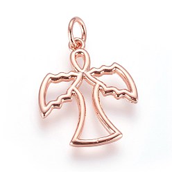 Розовое Золото Латунные подвески, с целью перехода в кольце, ангел, розовое золото , 19x16x1.5 мм, отверстие : 3 мм