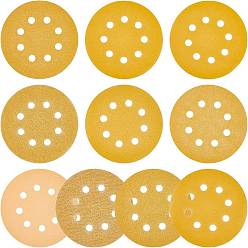 Золотистый 8 диски шлифовальные на липучке и петле, флокирующая наждачная бумага, для шлифовального станка полировальные принадлежности, золотые, 125~126.5x0.5~1 мм, отверстие : 10~10.5 мм, 100 шт / комплект