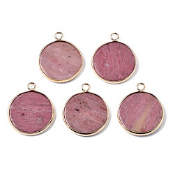 Родохрозит Природные подвески родохрозите, с позолоченным латунным краем и петлей, плоско-круглые, 25x21x3.5 мм, отверстие : 2 мм