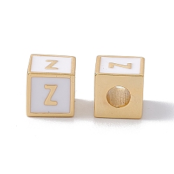 Letter Z Стойки покрытие латунь эмаль бисер, без кадмия, без никеля и без свинца, реальный 18 k позолоченный, куб с письмом, серый, letter.z, 6x6x6 мм, отверстие : 2.5 мм