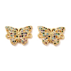 Echt 18 k vergoldet Messing Micro Pave Zirkonia Links Steckverbinder, langlebig überzogen, Schmetterling, echt 18 k vergoldet, 11.5x16.5x2.5 mm, Bohrung: 1.4 mm