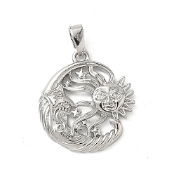 Платина Латунные микро проложить кубического циркония подвески, луна с солнцем, платина, 21x18.5x3 мм, отверстие : 4x3 мм