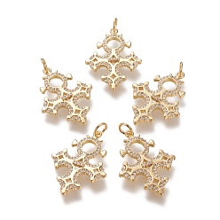 Настоящее золото 18K Латунные микропаве прозрачные подвески с фианитом, долговечный, с прыжковых колец, крестик, реальный 18 k позолоченный, 27.8x20x2.7 мм, Перейти кольцо: 5.3x0.8 мм, 3.7 мм внутренним диаметром