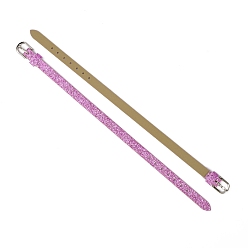 Purple Glitter PU Leather Watch Band Strap, Watch Belt, Fit Slide Charms, with Iron Clasps, Platinum, Purple, 21.7x0.8x0.35cm