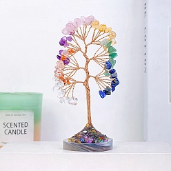 Смешанные камни Украшения из натурального смешанного камня «Древо жизни», фигурка для украшения дома, энергетический камень рейки для исцеления, 120~130 мм