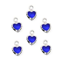 Синий Стеклянные подвески в форме сердца из латуни, без кадмия и без свинца, стойки покрытие, долговечный, граненые, серебряные, синие, 7.5x5.5x2 мм, отверстие : 1 мм