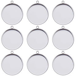 Stainless Steel Color 20Pcs 304 Stainless Steel Pendant Cabochon Settings, Flat Round, Stainless Steel Color, Tray: 30mm, 35x31x2mm, Hole: 2.5mm