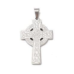 Нержавеющая Сталь Цвет 304 подвески из нержавеющей стали, крест с плоской круглой, цвет нержавеющей стали, 45x29x3 мм, отверстие : 8x5 мм