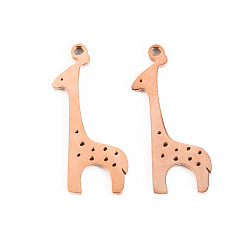 Розовое Золото 304 подвески из нержавеющей стали, лазерная резка, жирафа, розовое золото , 22.5x9x1 мм, отверстие : 0.9 мм