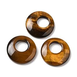 Tiger Eye Natural Tiger Eye Pendants, Donut/Pi Disc Charms, 27.5~28x4.5~5.5mm