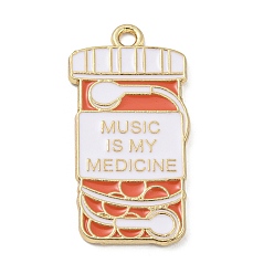 Коралловый Подвески из сплава , с эмалью, наушники, золотой свет, коралл, 28.5x14.5x1.5 мм, отверстие : 2 мм