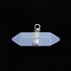 Silver Luminous Glass Pendants, with Silver Tone Copper Wire Wrapped, Bullet, Silver, 11x23x7mm, Hole: 1.6mm
