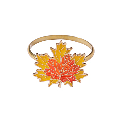 Leaf Thanksgiving Day Alloy Enamel Napkin Rings, Restaurant Dinner Table Accessories, Maple Leaf, 29x31mm