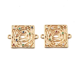 Настоящее золото 18K Латунные микро-паве цветные кубические цирконии полые соединительные подвески, квадратные ссылки, без кадмия, без никеля и без свинца, реальный 18 k позолоченный, 19.5x26x2 мм, отверстие : 1.6 мм
