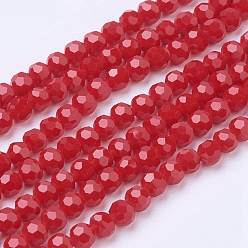 Red Faceted(32 Facets) Glass Beads Strands, Round, Red, 4mm, Hole: 1mm, about 88~90pcs/strand, 28~30cm