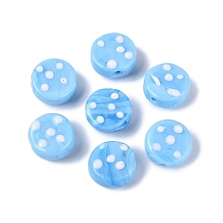 Светло-Голубой Бусины лэмпворк , плоская круглая точка, Небесно-голубой, 15~16x7~9 мм, отверстие : 1.2~1.8 мм