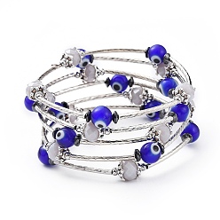 Гейнсборо Браслеты с пятью петлями, со стеклом и ручной работой сглаза, немагнитный синтетический гематит и латунь, светло-серые, 2-1/8 дюйм (5.5 см)