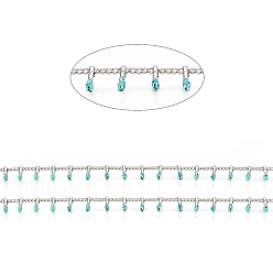 Turquoise Brass Handmade Beaded Chain, Curb Chains, with Enamel, Long-Lasting Plated, Unwelded, with Spool, Turquoise, 2x1.5x0.8mm, Charm: 6x2x2mm, about 32.8 Feet(10m)/roll