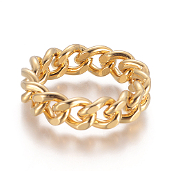 Golden Unisex 304 Stainless Steel Rings, Diamond Cut Curb Chains Finger Rings, Wide Band Rings, Golden, Size 7, 17mm, 7mm