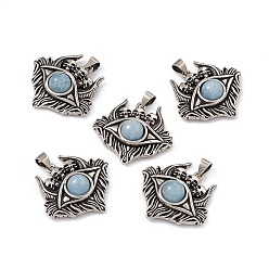 Aquamarine Halloween Natural Aquamarine Pendants, Eye with Skull Charms, with Antique Silver Plated Brass Findings, 26x27x8.5mm, Hole: 3.5x5mm