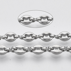 Stainless Steel Tarnish Resistant 304 Stainless Steel Coffee Bean Chain, with Spool, Unwelded, Stainless Steel Color, Link 1: 6x4.5x2mm, Link 2: 6x3x1mm, about 32.8 Feet(10m)/roll