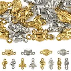 Mixed Shapes 24 piezas 12 estilos océano 304 conectores de eslabones de acero inoxidable dijes, color oro real de 18k y acero inoxidable, formas mixtas, 5.5~11x4.5~11.5x2.5~3.5 mm, agujero: 0.8~1 mm, 2 piezas / estilo