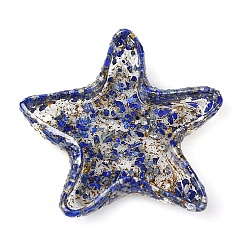 Lapis Lazuli Starfish Shape Resin with Natural Lapis Lazuli Chips Inside Jewelry Display Plate, Cosmetics Organizer Storage Tray, 130x130x20mm
