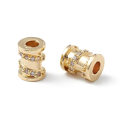 Real 18K Gold Plated Brass Cubic Zirconia Beads, Long-Lasting Plated, Column, Real 18K Gold Plated, 8x6mm, Hole: 2.5mm