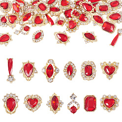 Сиамский 48шт 12 стили сплав горный хрусталь кабошоны, украшения для ногтей, разнообразные, Сиам, 10~15x5.5~11.5x2.5~5 мм, 4 шт / стиль