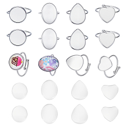 Нержавеющая Сталь Цвет Наборы для изготовления колец-манжет своими руками, в том числе 304 кольцо из нержавеющей стали, Кабошоны из стекла, цвет нержавеющей стали, лоток : 12~18 мм, внутренний диаметр: 18 мм, 4 стили, 5 шт / стиль, 20 шт