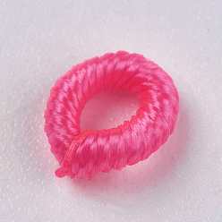 Deep Pink Polyester Cord Beads, Ring, Deep Pink, 6~6.5x1.5mm, Hole: 3mm