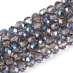 Розово-Коричневый Гальванизируйте прозрачное стекло бисер нитей, рондель, граненые, розово-коричневый, 4~4.5x3~3.5 мм, отверстие : 1 мм, около 105~112 шт / нитка, 14.37~15.35 дюйм (36.5~39 см)