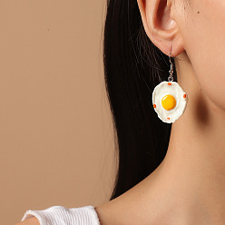 White Iron Resin Dangle Earrings for Women, Egg, Platinum, White, 38mm
