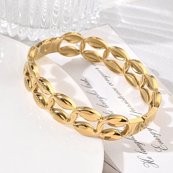 Real 18K Gold Plated 304 Stainless Steel Hinged Cuff Bangles, Round, Real 18K Gold Plated, Inner Diameter: 1.97 inch(5cm)x2.36 inch(6cm)