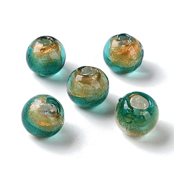 Sea Green Handmade Gold Sand with Silver Foil Lampwork Beads Strand, Round, Sea Green, 11.5~12mm, Hole: 1.8mm, about 45pcs/strand, 17.72''(45cm)