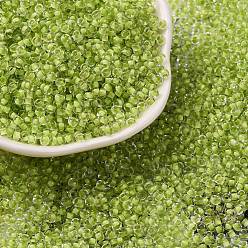 Зелено-Желтый Стеклянные цилиндрические бусины, бисер, внутри цветов, круглое отверстие, зеленый желтый, 2.4~2.7x1.5~1.8 мм, отверстие : 1.2 мм, Около 20000 шт / фунт