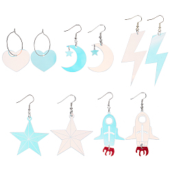 Разноцветный 5 пары 5 стили акриловые серьги-подвески всех цветов радуги с железными штифтами, луна, звезда, ракета, сердце и молния, красочный, 49~87x25.5~49 мм, 1 пара / стиль