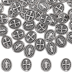Antique Silver 60Pcs Tibetan Style Alloy Oval Beads, with Jesus and Cross, For Easter, Antique Silver, 10x8x3mm, Hole: 1mm