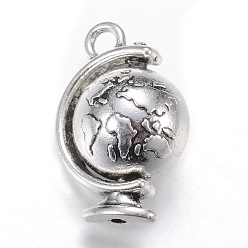 Antique Silver Rotatable Tibetan Style Alloy Pendants, Cadmium Free & Lead Free, 3D Globe, Antique Silver, 23x15x12mm, Hole: 2.5mm