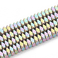 Rainbow Plated Electroplate Non-magnetic Synthetic Hematite Beads Strands, Faceted, Cuboid, Rainbow Plated, 4x4x2mm, Hole: 1mm, about 188pcs/strand, 15.7 inch