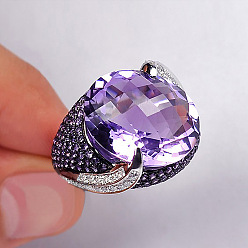 Средняя Орхидея Овальные латунные кольца с микропаве из кубического циркония для женщин, средне орхидеи, размер США 6 (16.5 мм)