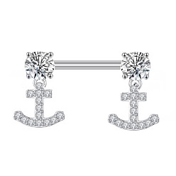 Anchor & Helm 316l хирургические кольца для сосков из нержавеющей стали, с кубического циркония, цвет нержавеющей стали, якорь и штурвал, 16 мм