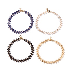 Black Glass Seed Beads Braided Anklets Set for Women, Black, 9-5/8 inch(24.5cm), 4Pcs/set