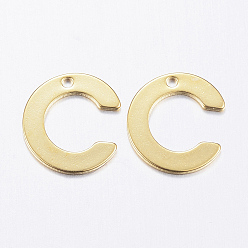 Letter C 304 Stainless Steel Charms, Letter, Initial Charms, Real 18k Gold Plated, Letter.C, 11x6~12x0.8mm, Hole: 1mm