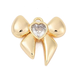 Золотой Латунные микро проложить кубического циркония подвески, бантом, прозрачные, золотые, 13.5x14x3.5 мм, отверстие : 1.4 мм