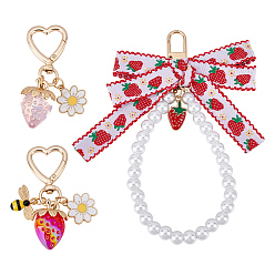 (52) Непрозрачная лаванда 3 шт. подвеска в виде клубники из акрила, эмали и стеклянного жемчуга, с поворотными застежками сплава, разноцветные, 70~150 мм