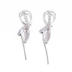 Platinum Anti-Tarnish Rhodium Plated 925 Sterling Silver Pendant Bails, with Cubic Zirconia, Clear, Platinum, 13mm, Hole: 5.5x2mm, Pin: 0.7mm, Inseam Length: 4mm